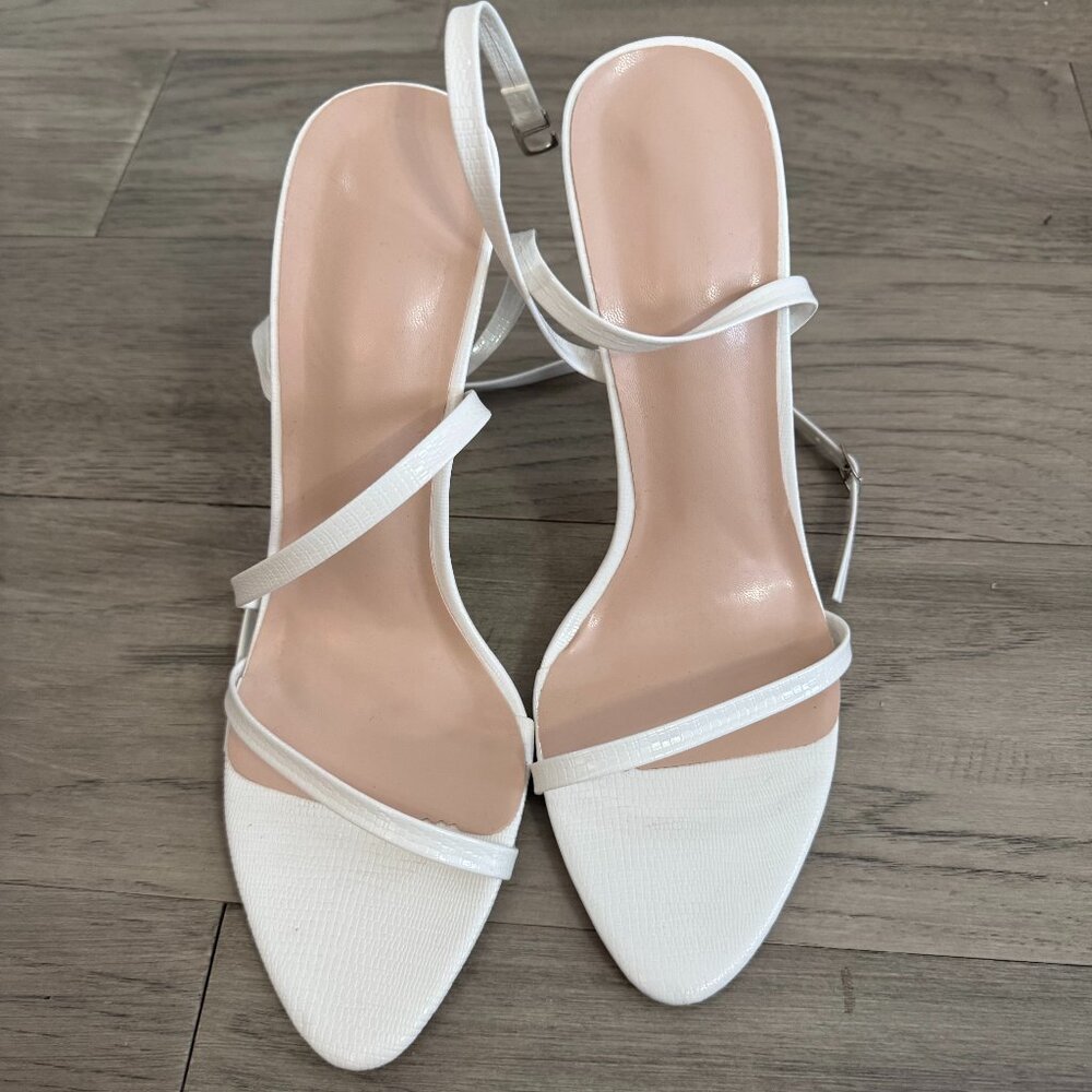 White Strappy Pointed-Toe Heels (approx. US 7-7.5)